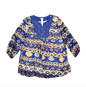 Multiples Womens Colorful Polyester Top Blouse Size Small 3/4 Sleeve Semi-sheer